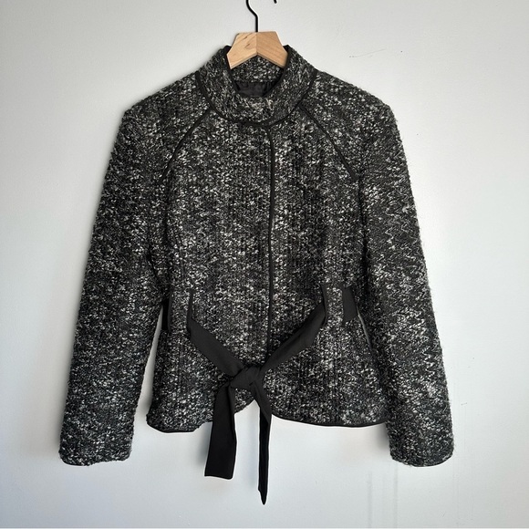 Sandro Petite Boucle-Look Button Front Belted Jacket, Size XL, Black Gray - Picture 1 of 6